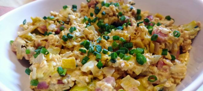 Porridge poireau, jambon & curry